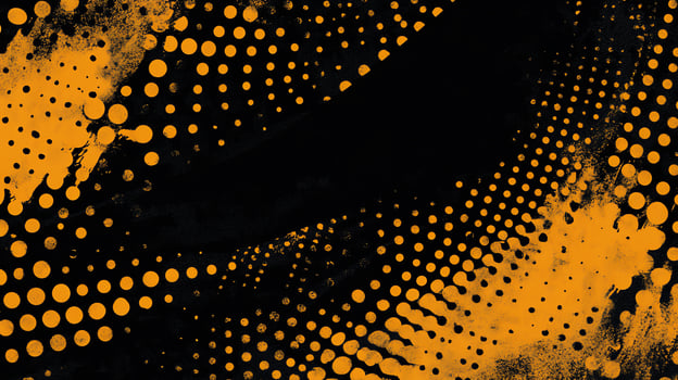 Abstract art with orange halftone dots and grunge texture on black background photo