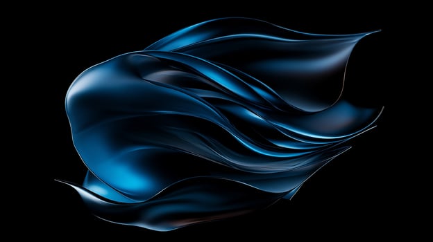 Dark blue, flowing abstract form on black background photo