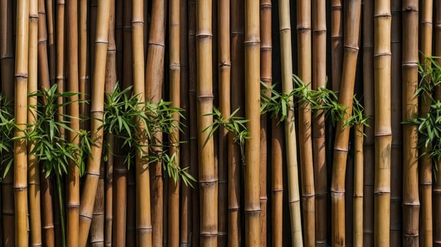 Bamboo Stalks Background with Green Leaves for Nature and Wellness photo