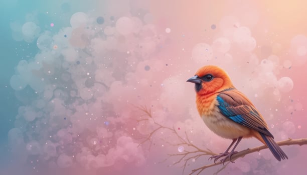 Colorful Bird on Branch with Soft Abstract Pastel Background photo