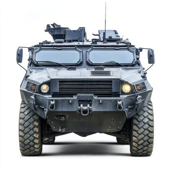 A military armored vehicle designed for transport and protection photo