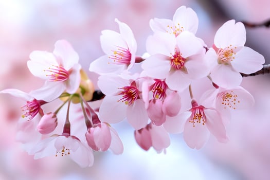 Beautiful pink cherry blossoms blooming in spring photo
