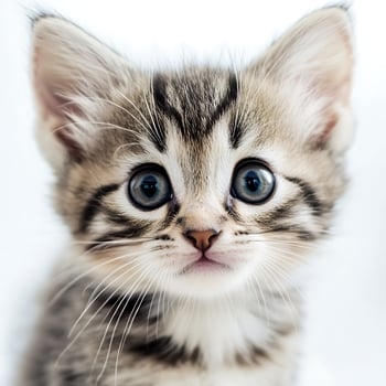 A kitten with big blue eyes looking at the camera photo