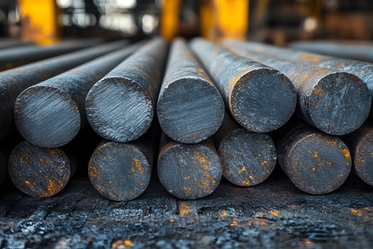 Industrial Metal Rods in Factory Setting - High-Resolution Steel Round Bars for Construction photo