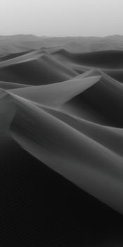 Black and white photo of sand dunes in the desert
