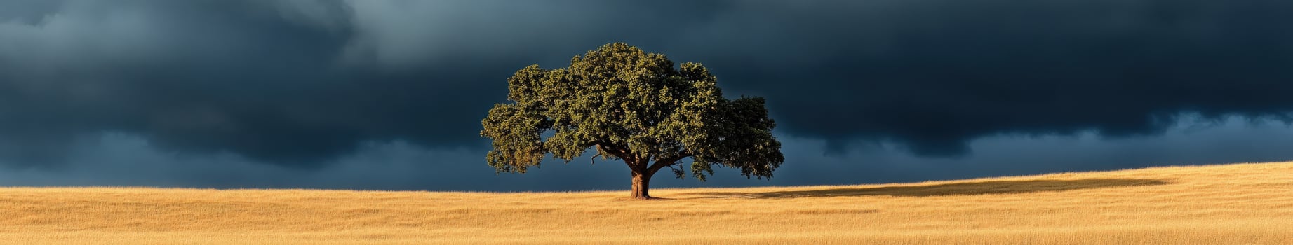 A lone tree stands in a field with storm clouds in the background photo