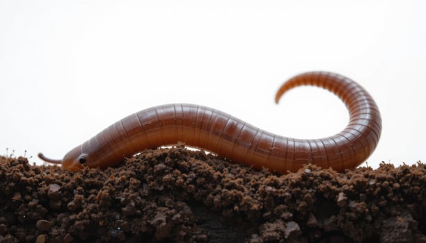 an earthworm on white background . Being an important element of the ecosystem, it helps to improve the soil structure. photo