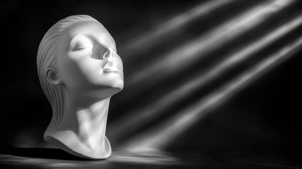 A serene white sculpture illuminated by soft, dramatic light. photo