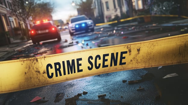 Police investigation. Crime scene tape blocking access to a secured area. photo