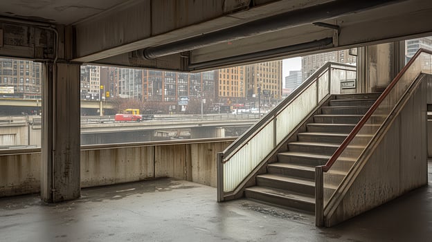 Cityscape Stairwell Urban transit stairs, winter view photo