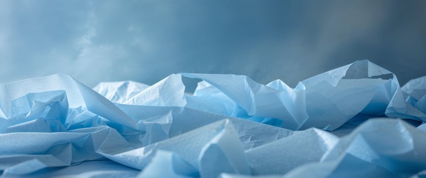 A pile of blue paper with crumpled up tissue photo