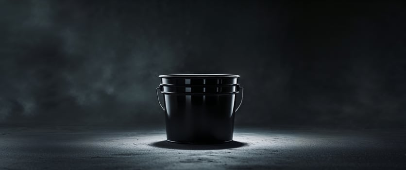 Black bucket on a dark surface with dramatic lighting effects. photo