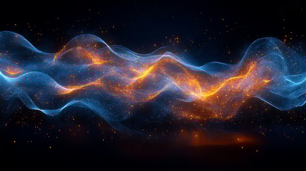 Abstract fiery and icy waves, glowing particles on dark background photo
