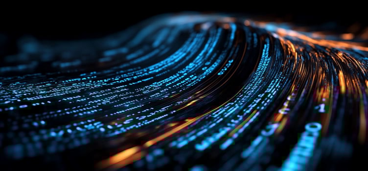 Abstract digital data stream flowing in wave motion photo