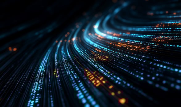 Abstract glowing fiber optic data stream photo