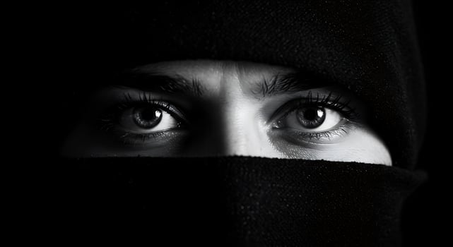 Intense Gaze A Monochromatic Portrait of Eyes Partially Hidden photo