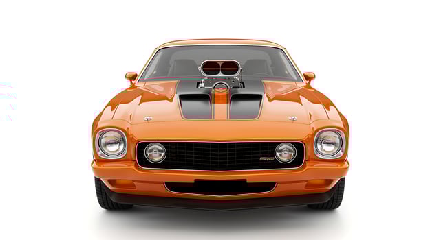 Orange Muscle Car Front View Powerful Supercharger Classic Design photo