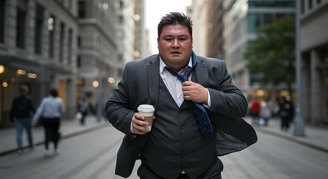 Urban Rush A Businessmans Urgent Pace in City Streets photo
