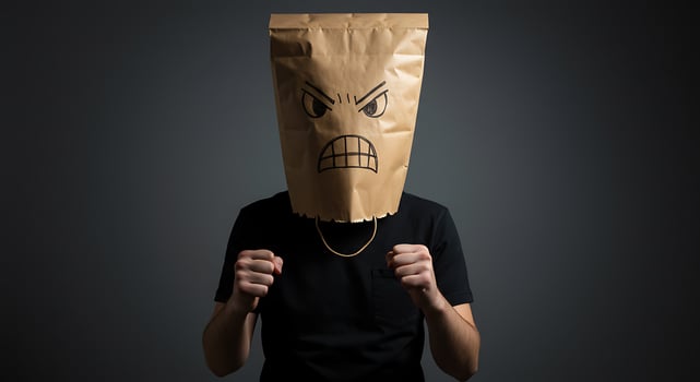 Angry Paper Bag Head A Dramatic and Intense Portrait photo