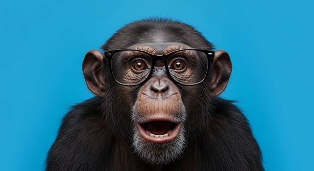 Chimpanzee in Glasses A Playful CloseUp Portrait photo