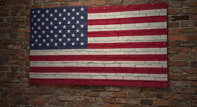 American Flag Brick Wall Patriotism in Rustic Style photo