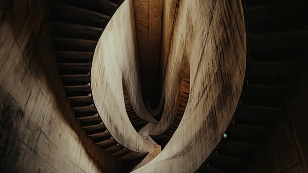 A spiral staircase with a curved wall photo