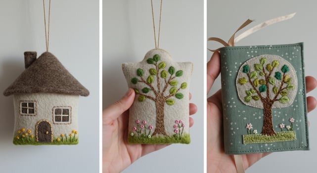 Collage of handmade fabric crafts photo