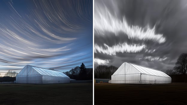 Night Sky Greenhouse, Long Exposure, Farm, Rural photo