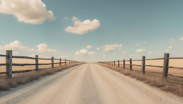 A dirt road with a fence and sky in the background photo