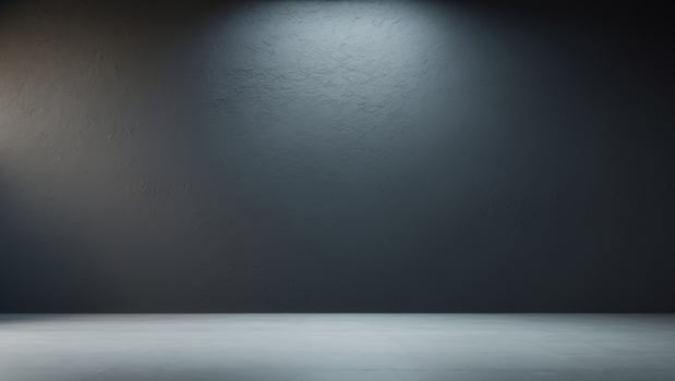 An empty room with a dark wall and a light photo