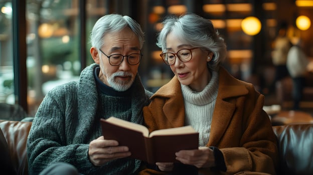Elderly couple exploring AI technology with smart devices in a clean, light-filled living room photo