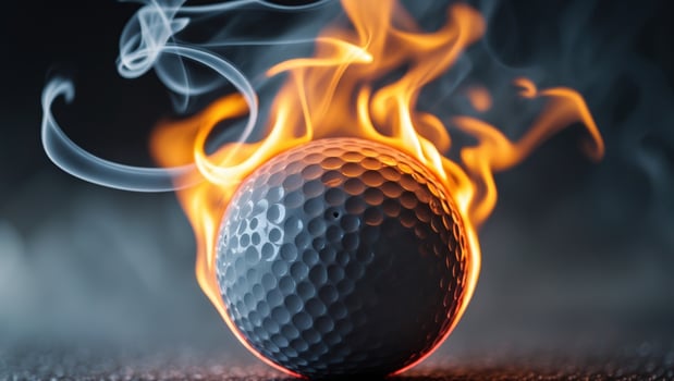 A golf ball on fire with smoke coming out of it photo