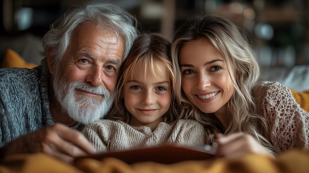 Family assisting an elderly relative with wearable health technology and AI monitoring photo