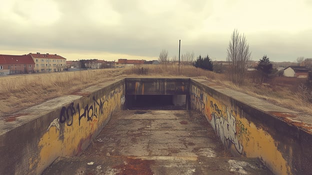 Urban decay Graffitied underpass, winter, town background photo