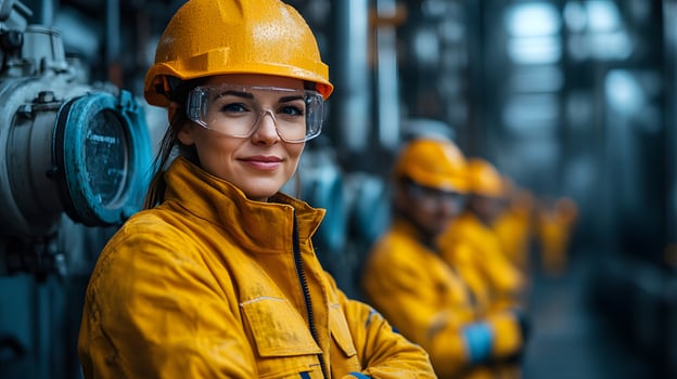 Factory workers leveraging AI dashboards for predictive maintenance and safety checks. photo