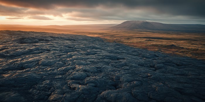 A view of the lava field at sunset photo
