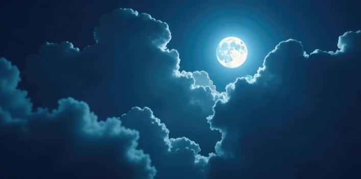 Stormy night with a full moon shining through clouds, cloud, full photo