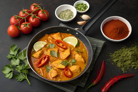 Delicious Chicken Curry with Fresh Ingredients High-Quality Food Photography photo