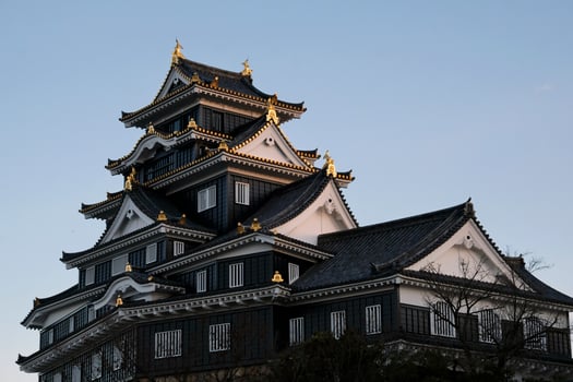 The castle in Okayama, Japan, during sunset photo