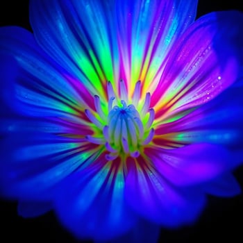 A flower with a rainbow light in the center photo