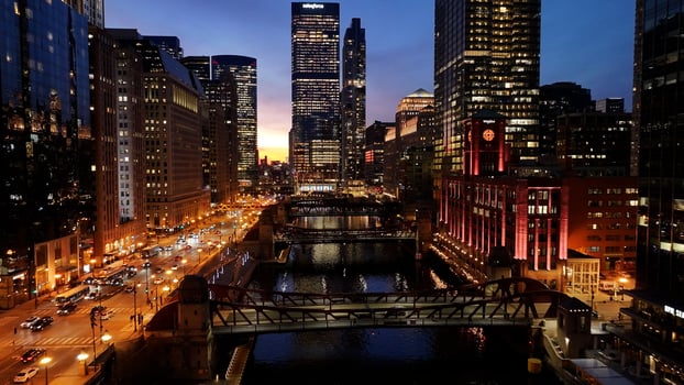 Aerial Chicago Skyline at Chicago in Illinois United States.. Urban Buildings. photo