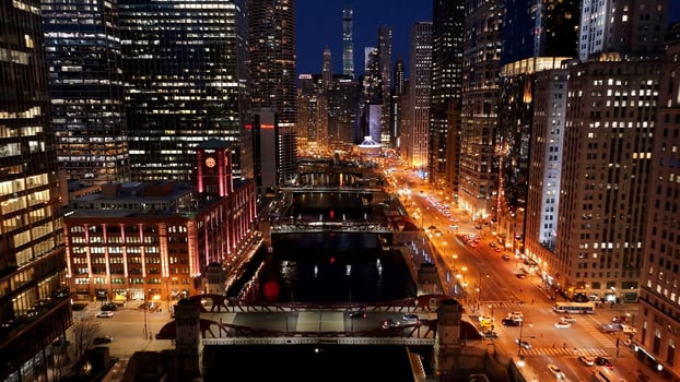 Awesome Chicago Skyline at Chicago Illinois in United States.. Medieval Night Life. photo