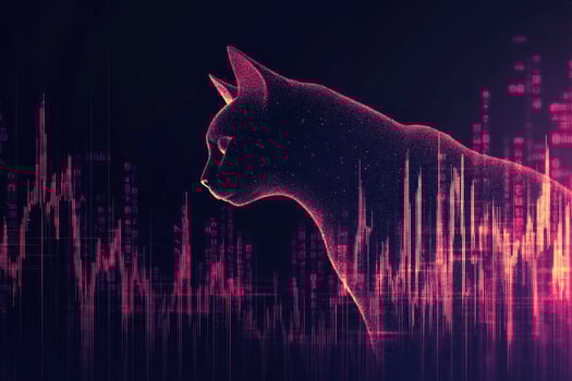 Stylized Cat Silhouette with Data Stream Overlay in Pink Tones photo
