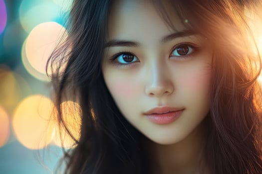 Portrait of a Young Asian Woman with City Lights Background photo
