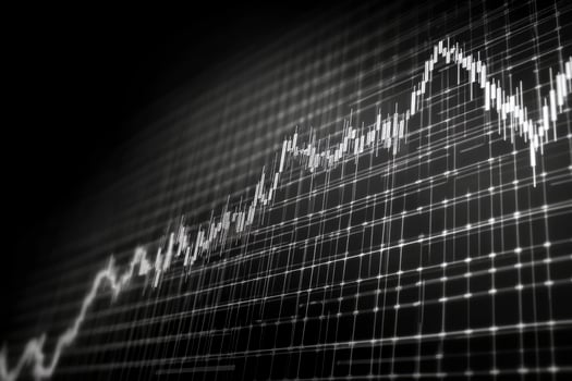Analyzing Financial Chart Showing Growth Candlestick Pattern in Black and White photo