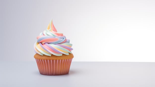A cupcake with rainbow icing on top photo