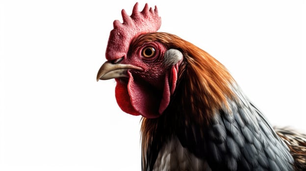 A close up of a rooster with a red head photo