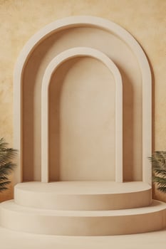 Beige arch display podium photo