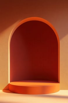Empty archway podium, warm orange tones photo