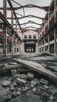 An abandoned building with a lot of rubble photo